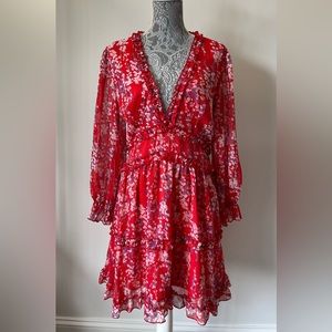 Women's Spring/ Summer Deep V Neck Ruffle Floral Flowy Mini Dress